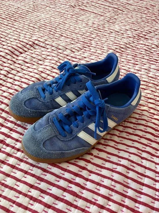 adidas Samba Suede Sneakers in Blue and White with Gum Sole - Picture 2 of 5